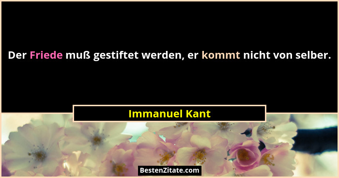 Der Friede muß gestiftet werden, er kommt nicht von selber.... - Immanuel Kant