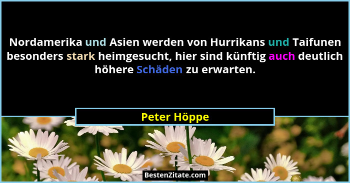 Nordamerika und Asien werden von Hurrikans und Taifunen besonders stark heimgesucht, hier sind künftig auch deutlich höhere Schäden zu e... - Peter Höppe