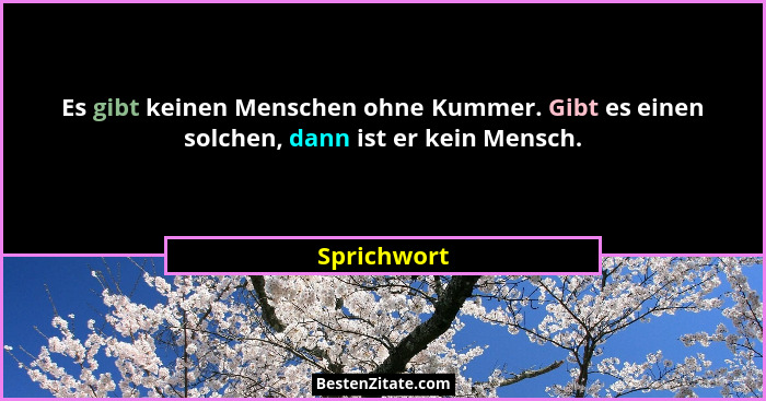Es gibt keinen Menschen ohne Kummer. Gibt es einen solchen, dann ist er kein Mensch.... - Sprichwort