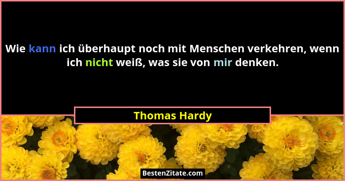 Wie kann ich überhaupt noch mit Menschen verkehren, wenn ich nicht weiß, was sie von mir denken.... - Thomas Hardy