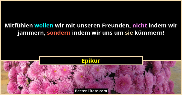 Mitfühlen wollen wir mit unseren Freunden, nicht indem wir jammern, sondern indem wir uns um sie kümmern!... - Epikur
