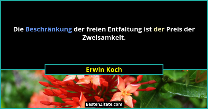 Die Beschränkung der freien Entfaltung ist der Preis der Zweisamkeit.... - Erwin Koch