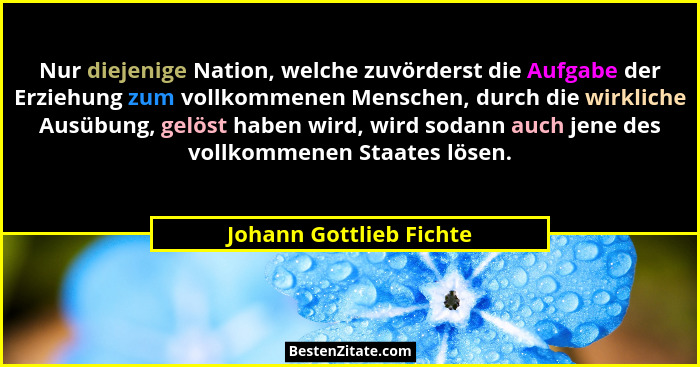 Nur diejenige Nation, welche zuvörderst die Aufgabe der Erziehung zum vollkommenen Menschen, durch die wirkliche Ausübung, ge... - Johann Gottlieb Fichte