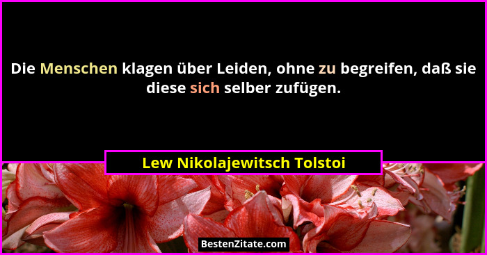 Die Menschen klagen über Leiden, ohne zu begreifen, daß sie diese sich selber zufügen.... - Lew Nikolajewitsch Tolstoi