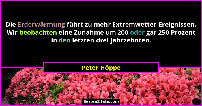 Die Erderwärmung führt zu mehr Extremwetter-Ereignissen. Wir beobachten eine Zunahme um 200 oder gar 250 Prozent in den letzten drei Jah... - Peter Höppe
