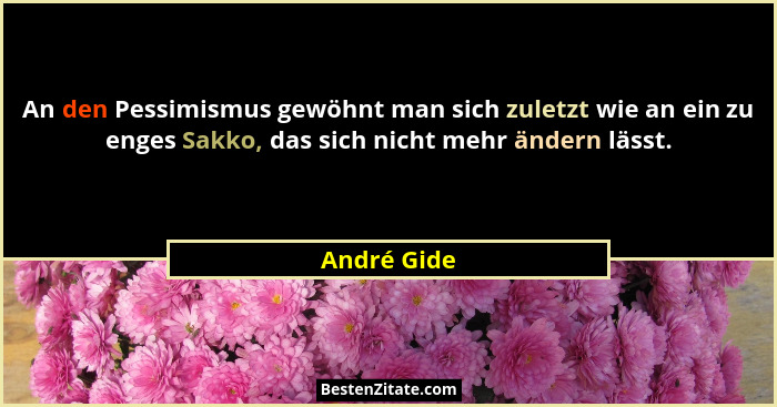 An den Pessimismus gewöhnt man sich zuletzt wie an ein zu enges Sakko, das sich nicht mehr ändern lässt.... - André Gide