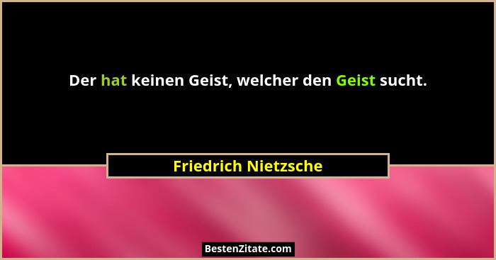 Der hat keinen Geist, welcher den Geist sucht.... - Friedrich Nietzsche