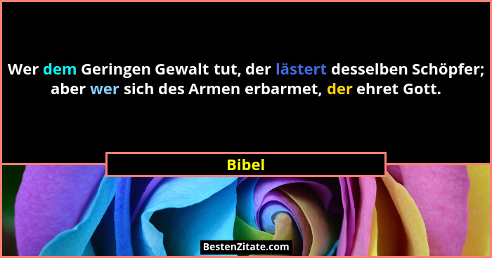 Wer dem Geringen Gewalt tut, der lästert desselben Schöpfer; aber wer sich des Armen erbarmet, der ehret Gott.... - Bibel