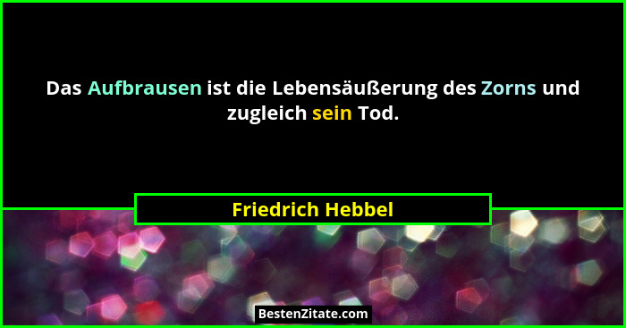Das Aufbrausen ist die Lebensäußerung des Zorns und zugleich sein Tod.... - Friedrich Hebbel