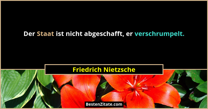 Der Staat ist nicht abgeschafft, er verschrumpelt.... - Friedrich Nietzsche