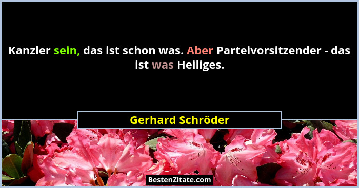 Kanzler sein, das ist schon was. Aber Parteivorsitzender - das ist was Heiliges.... - Gerhard Schröder