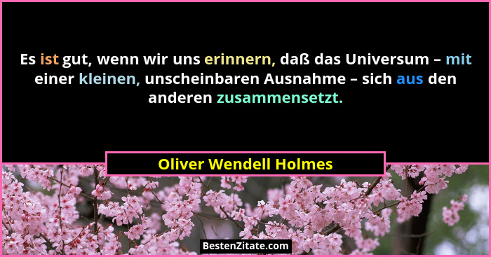 Es ist gut, wenn wir uns erinnern, daß das Universum – mit einer kleinen, unscheinbaren Ausnahme – sich aus den anderen zusamm... - Oliver Wendell Holmes