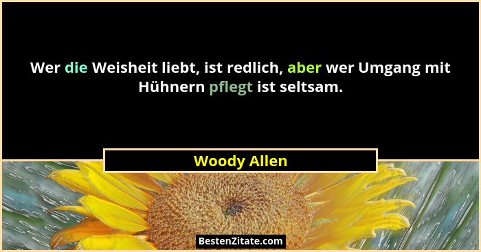 Wer die Weisheit liebt, ist redlich, aber wer Umgang mit Hühnern pflegt ist seltsam.... - Woody Allen