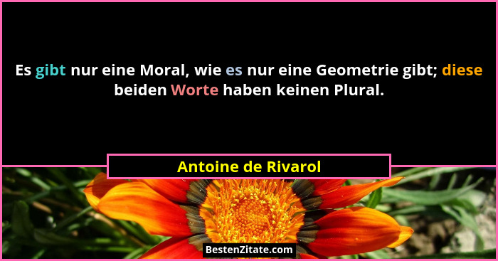 Es gibt nur eine Moral, wie es nur eine Geometrie gibt; diese beiden Worte haben keinen Plural.... - Antoine de Rivarol