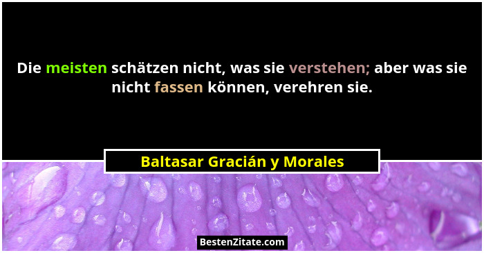 Die meisten schätzen nicht, was sie verstehen; aber was sie nicht fassen können, verehren sie.... - Baltasar Gracián y Morales