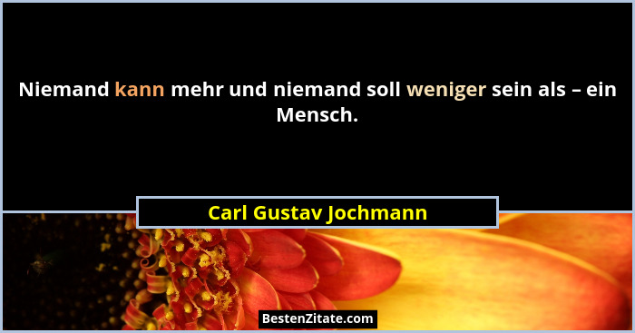 Niemand kann mehr und niemand soll weniger sein als – ein Mensch.... - Carl Gustav Jochmann