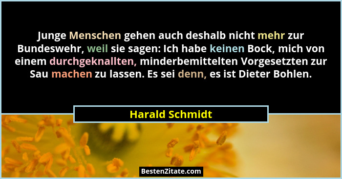 Junge Menschen gehen auch deshalb nicht mehr zur Bundeswehr, weil sie sagen: Ich habe keinen Bock, mich von einem durchgeknallten, mi... - Harald Schmidt