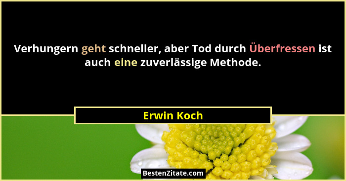 Verhungern geht schneller, aber Tod durch Überfressen ist auch eine zuverlässige Methode.... - Erwin Koch