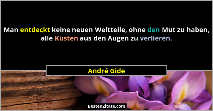 Man entdeckt keine neuen Weltteile, ohne den Mut zu haben, alle Küsten aus den Augen zu verlieren.... - André Gide
