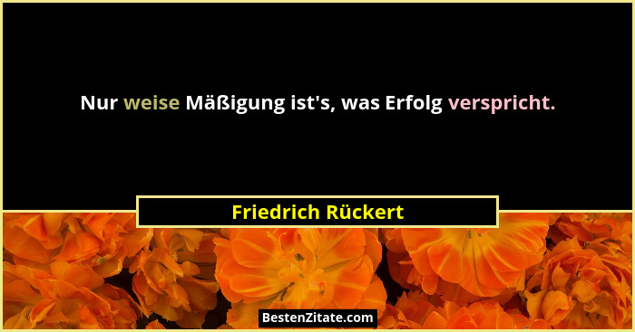 Nur weise Mäßigung ist's, was Erfolg verspricht.... - Friedrich Rückert