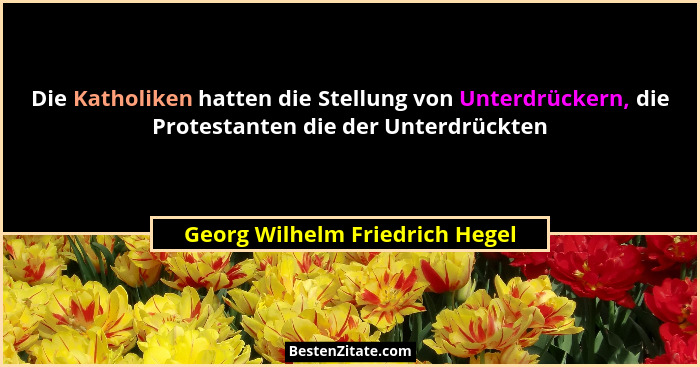 Die Katholiken hatten die Stellung von Unterdrückern, die Protestanten die der Unterdrückten... - Georg Wilhelm Friedrich Hegel