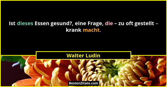 Ist dieses Essen gesund?, eine Frage, die – zu oft gestellt – krank macht.... - Walter Ludin