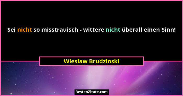 Sei nicht so misstrauisch - wittere nicht überall einen Sinn!... - Wieslaw Brudzinski