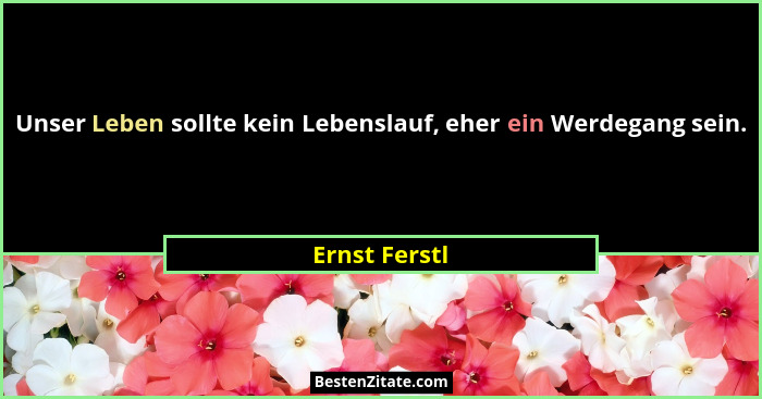 Unser Leben sollte kein Lebenslauf, eher ein Werdegang sein.... - Ernst Ferstl