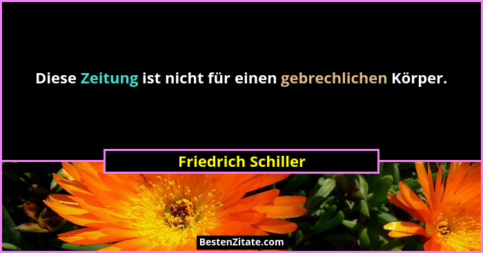 Diese Zeitung ist nicht für einen gebrechlichen Körper.... - Friedrich Schiller