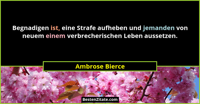 Begnadigen ist, eine Strafe aufheben und jemanden von neuem einem verbrecherischen Leben aussetzen.... - Ambrose Bierce