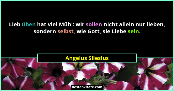 Lieb üben hat viel Müh': wir sollen nicht allein nur lieben, sondern selbst, wie Gott, sie Liebe sein.... - Angelus Silesius