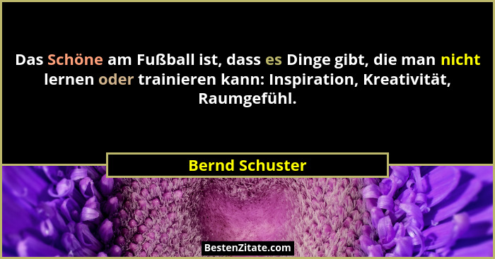 Das Schöne am Fußball ist, dass es Dinge gibt, die man nicht lernen oder trainieren kann: Inspiration, Kreativität, Raumgefühl.... - Bernd Schuster
