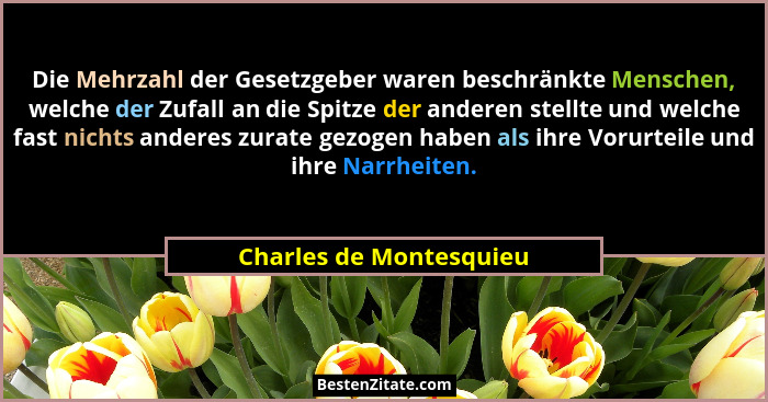 Die Mehrzahl der Gesetzgeber waren beschränkte Menschen, welche der Zufall an die Spitze der anderen stellte und welche fast... - Charles de Montesquieu