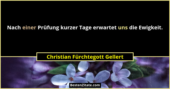 Nach einer Prüfung kurzer Tage erwartet uns die Ewigkeit.... - Christian Fürchtegott Gellert