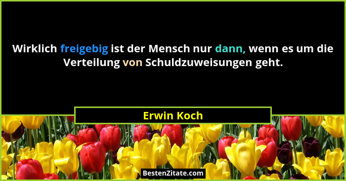 Wirklich freigebig ist der Mensch nur dann, wenn es um die Verteilung von Schuldzuweisungen geht.... - Erwin Koch