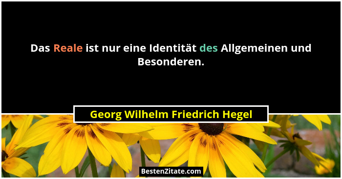 Das Reale ist nur eine Identität des Allgemeinen und Besonderen.... - Georg Wilhelm Friedrich Hegel