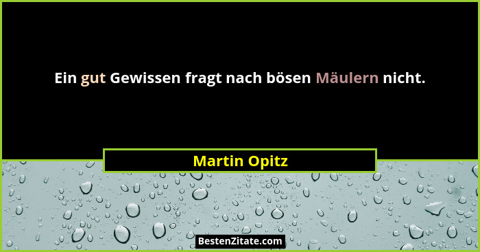 Ein gut Gewissen fragt nach bösen Mäulern nicht.... - Martin Opitz