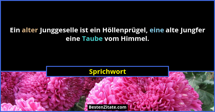 Ein alter Junggeselle ist ein Höllenprügel, eine alte Jungfer eine Taube vom Himmel.... - Sprichwort