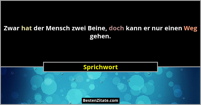 Zwar hat der Mensch zwei Beine, doch kann er nur einen Weg gehen.... - Sprichwort