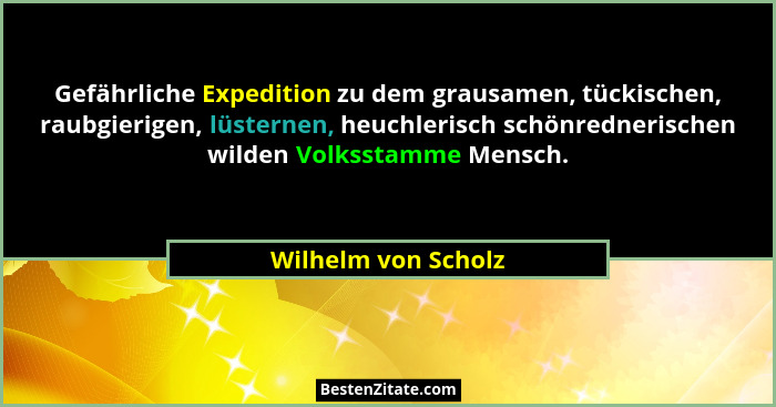 Gefährliche Expedition zu dem grausamen, tückischen, raubgierigen, lüsternen, heuchlerisch schönrednerischen wilden Volksstamme M... - Wilhelm von Scholz