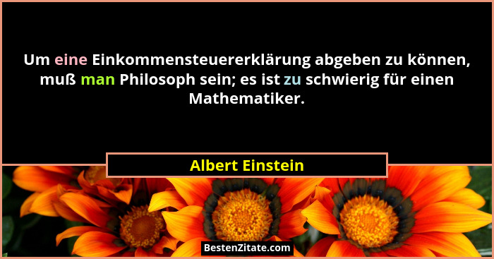 Um eine Einkommensteuererklärung abgeben zu können, muß man Philosoph sein; es ist zu schwierig für einen Mathematiker.... - Albert Einstein