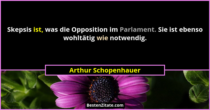 Skepsis ist, was die Opposition im Parlament. Sie ist ebenso wohltätig wie notwendig.... - Arthur Schopenhauer