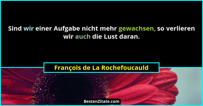 Sind wir einer Aufgabe nicht mehr gewachsen, so verlieren wir auch die Lust daran.... - François de La Rochefoucauld