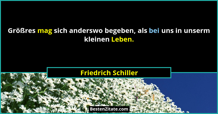 Größres mag sich anderswo begeben, als bei uns in unserm kleinen Leben.... - Friedrich Schiller