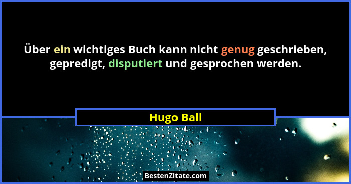 Über ein wichtiges Buch kann nicht genug geschrieben, gepredigt, disputiert und gesprochen werden.... - Hugo Ball