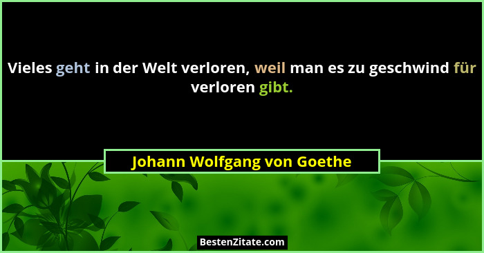 Vieles geht in der Welt verloren, weil man es zu geschwind für verloren gibt.... - Johann Wolfgang von Goethe