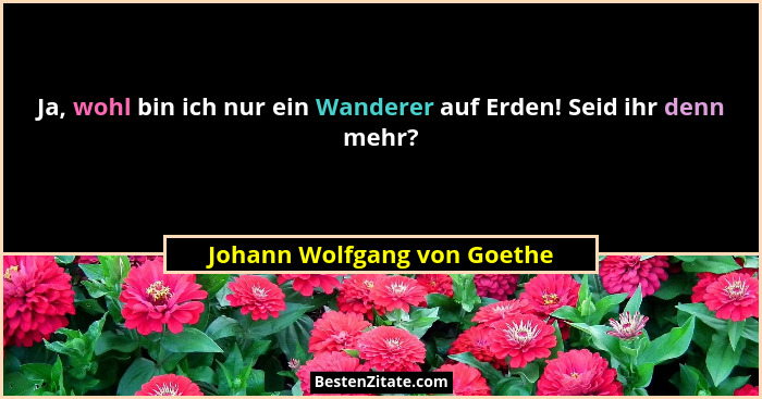Ja, wohl bin ich nur ein Wanderer auf Erden! Seid ihr denn mehr?... - Johann Wolfgang von Goethe