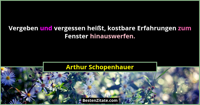 Vergeben und vergessen heißt, kostbare Erfahrungen zum Fenster hinauswerfen.... - Arthur Schopenhauer