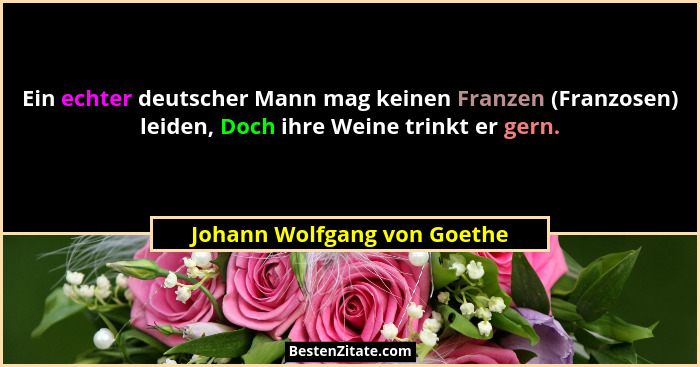 Ein echter deutscher Mann mag keinen Franzen (Franzosen) leiden, Doch ihre Weine trinkt er gern.... - Johann Wolfgang von Goethe
