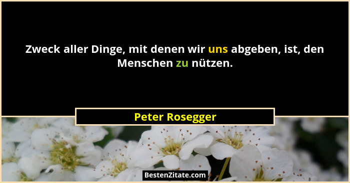 Zweck aller Dinge, mit denen wir uns abgeben, ist, den Menschen zu nützen.... - Peter Rosegger